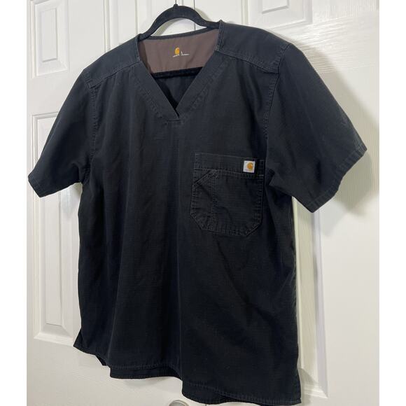 Carhartt Scrub Top Mens LARGE Black V-Neck Utility Medical Front Chest Pocket - Picture 3 of 8